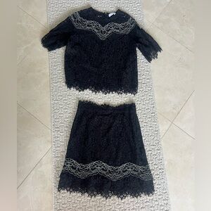 SANDRO Paris Lace Short Sleeved Top Blouse Shirt Black Size 2 + Skirt